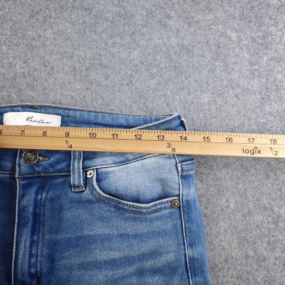 Kancan Jeans‎ 9/28 Flare Blue Denim Stretch High Rise Light Wash Released Hem - Picture 6 of 11